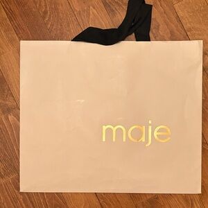 Maje Shopping Bag Large Cream Paper Tote with Black Handle Nice, France